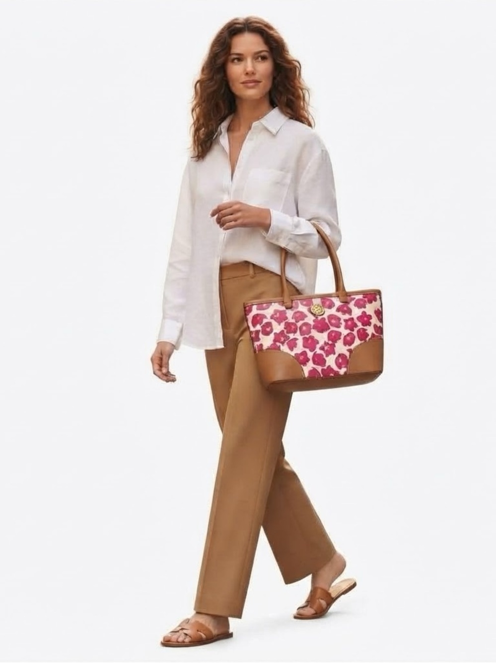 Anne Klein Floral Tote Bag with Tan Accents